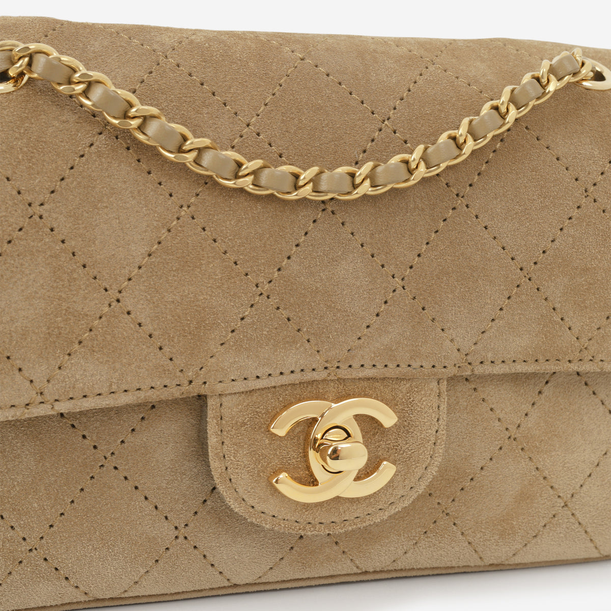 Chanel Mini "Souplissimo" Flap - Dark Beige Suede Goatskin | Gold Hardware