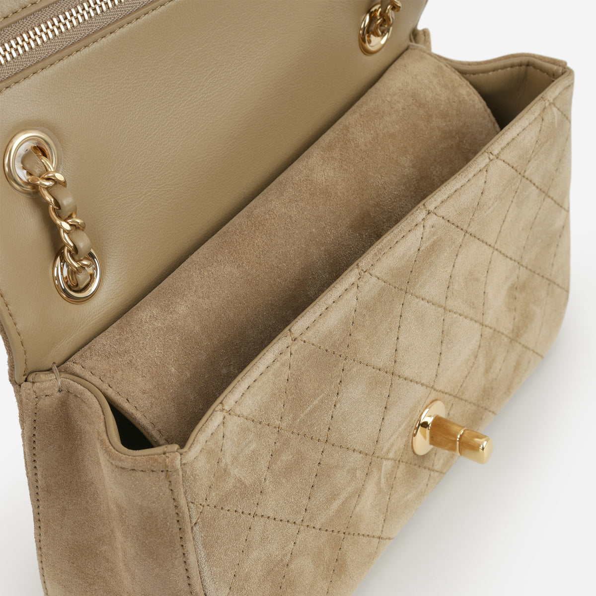 Chanel Mini "Souplissimo" Flap - Dark Beige Suede Goatskin | Gold Hardware