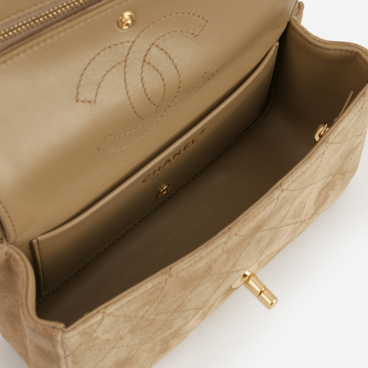 Chanel Mini "Souplissimo" Flap - Dark Beige Suede Goatskin | Gold Hardware