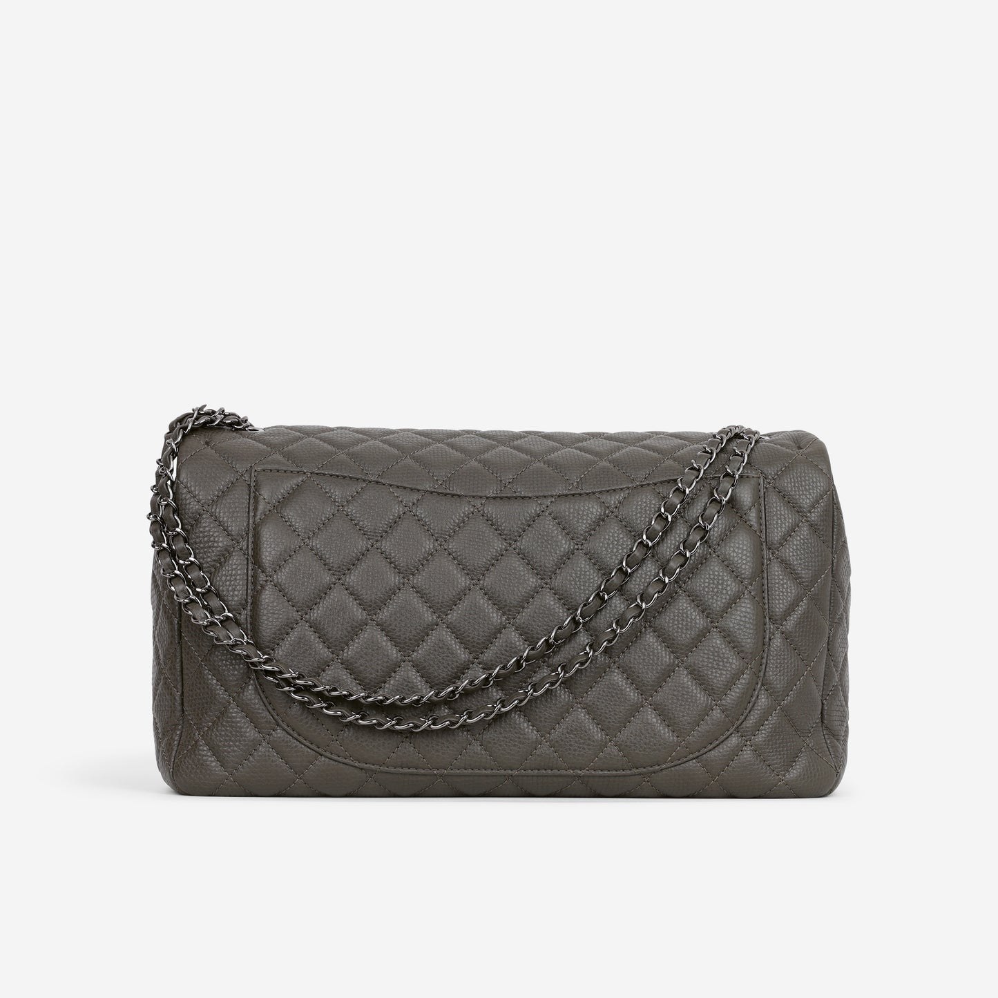 Chanel XXL Maxi Flap - Khaki Grained Calfskin | Silver Hardware