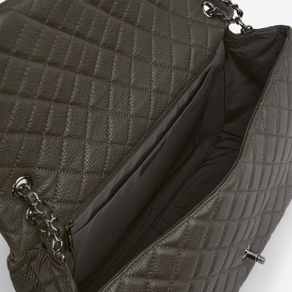 Chanel XXL Maxi Flap - Khaki Grained Calfskin | Silver Hardware