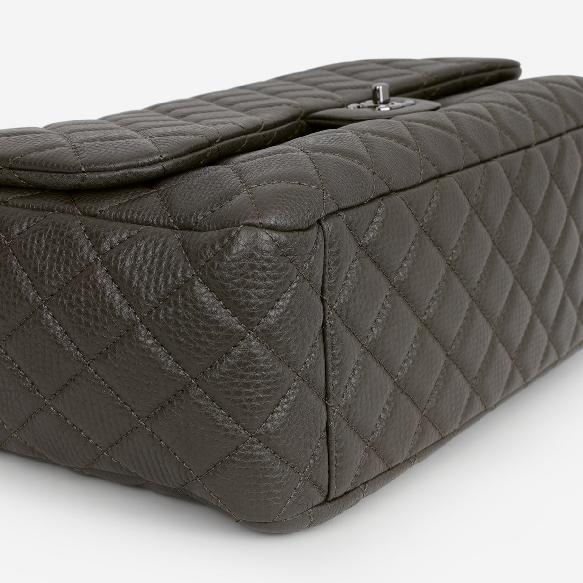 Chanel XXL Maxi Flap - Khaki Grained Calfskin | Silver Hardware