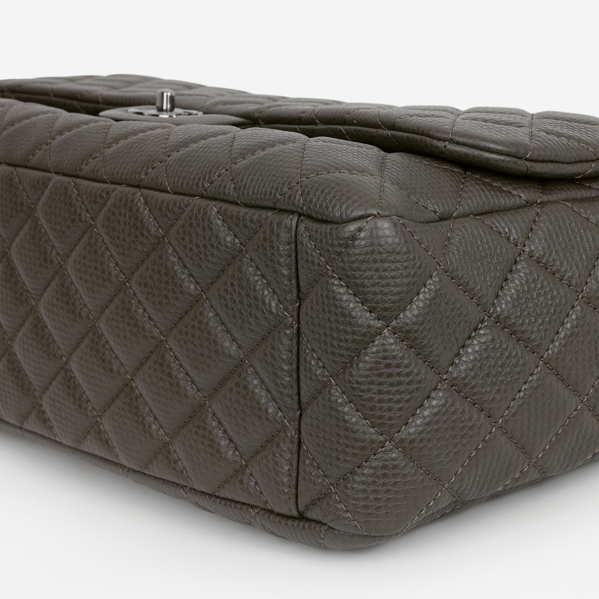Chanel XXL Maxi Flap - Khaki Grained Calfskin | Silver Hardware