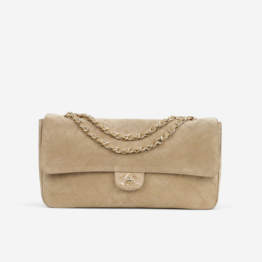 Chanel 2026 Maxi Flap Bag 32 - Dark Beige Suede | Gold Hardware