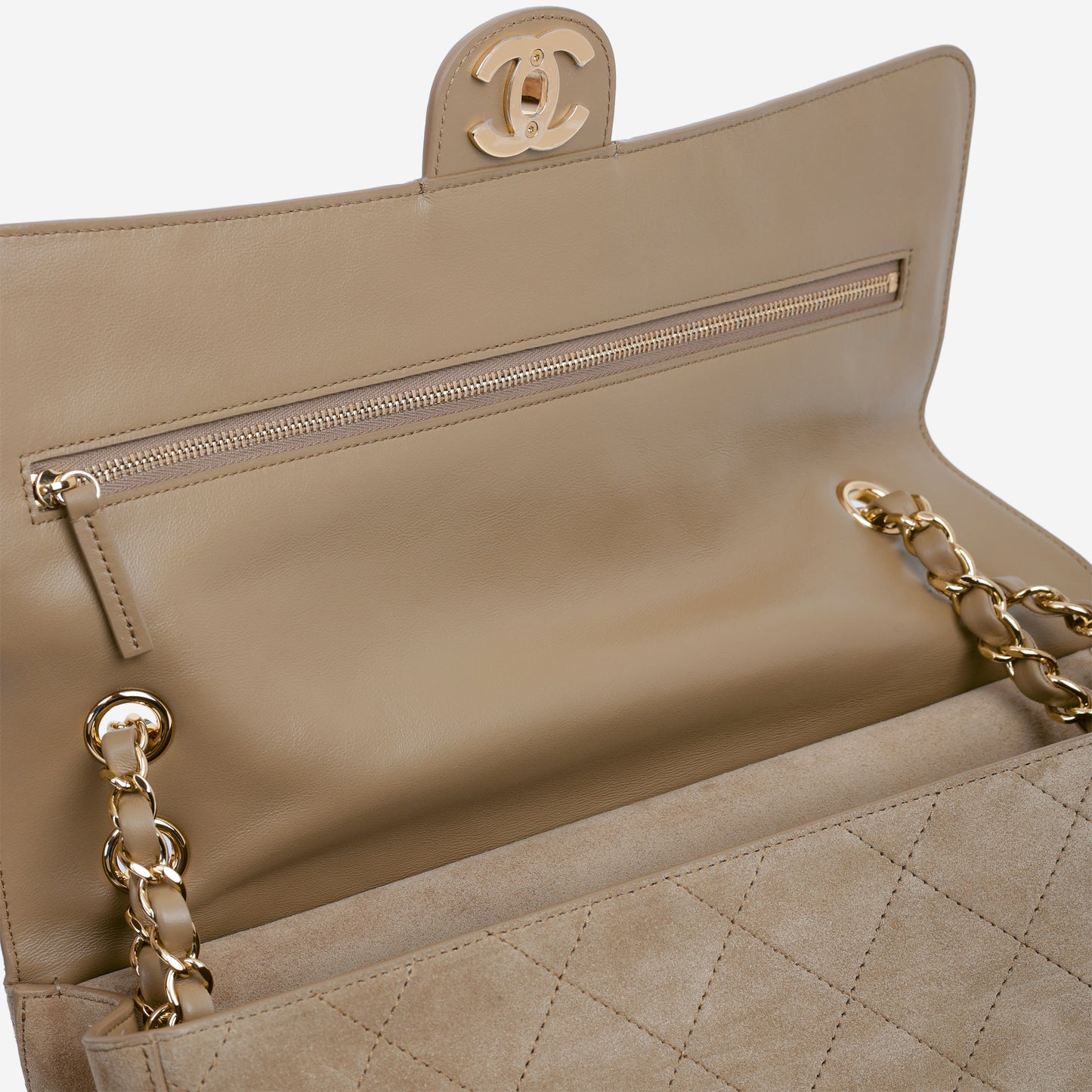 Chanel 2026 Maxi Flap Bag 32 - Dark Beige Suede | Gold Hardware