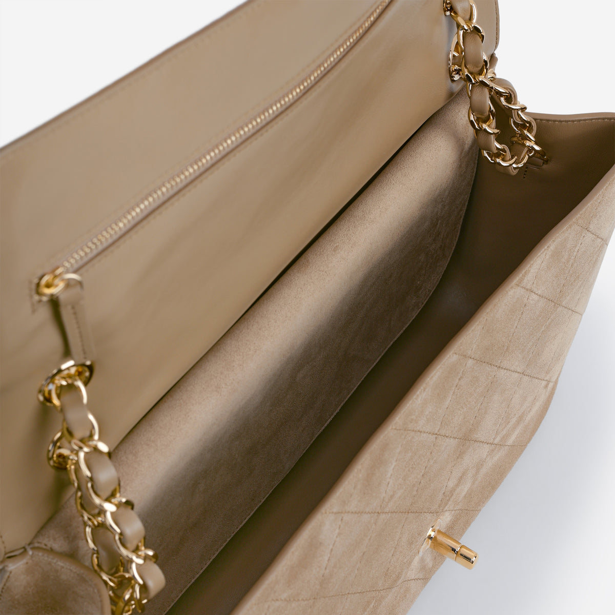 Chanel 2026 Maxi Flap Bag 32 - Dark Beige Suede | Gold Hardware