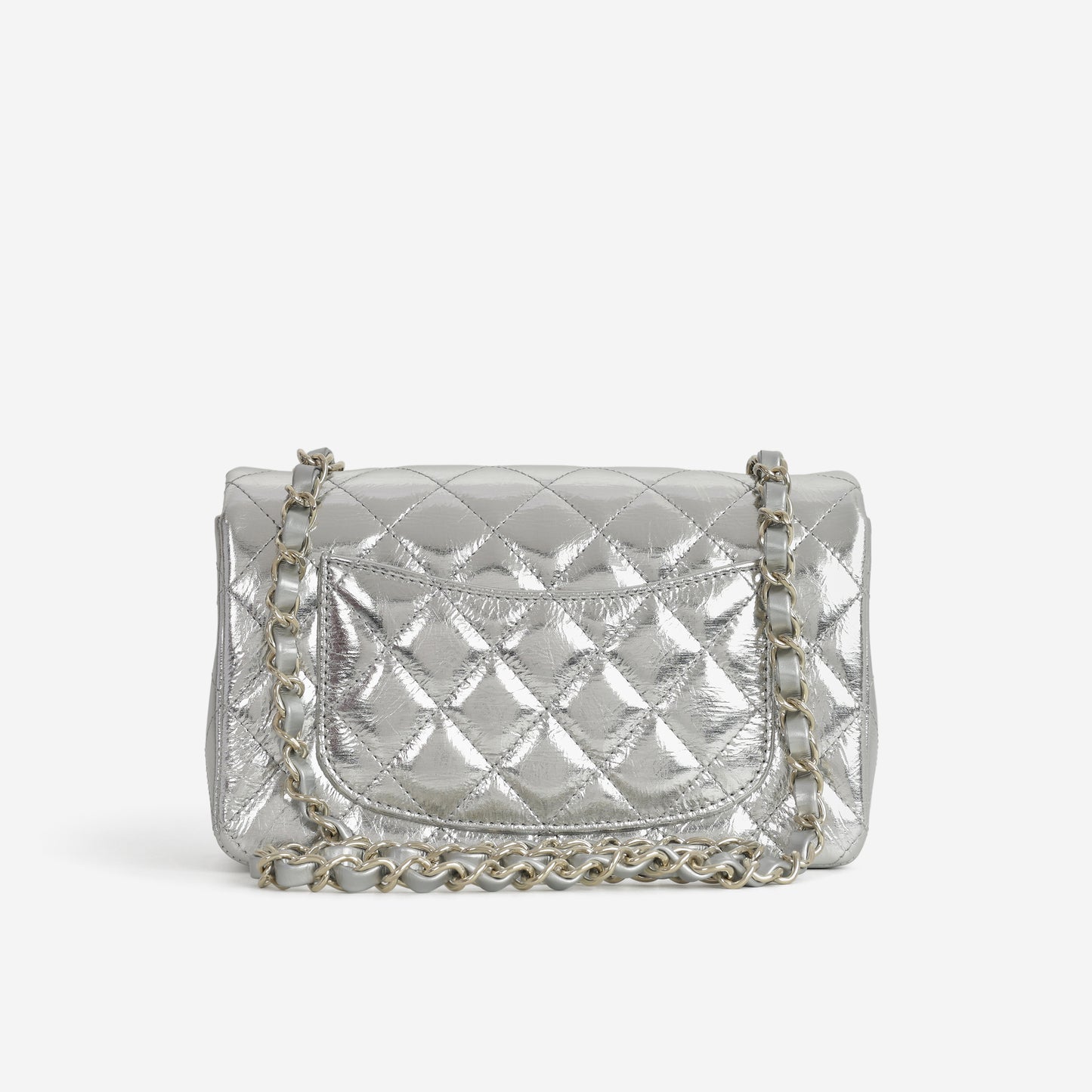 Chanel Mini Rectangular - Silver Metallic Calfskin | Champagne Gold Hardware