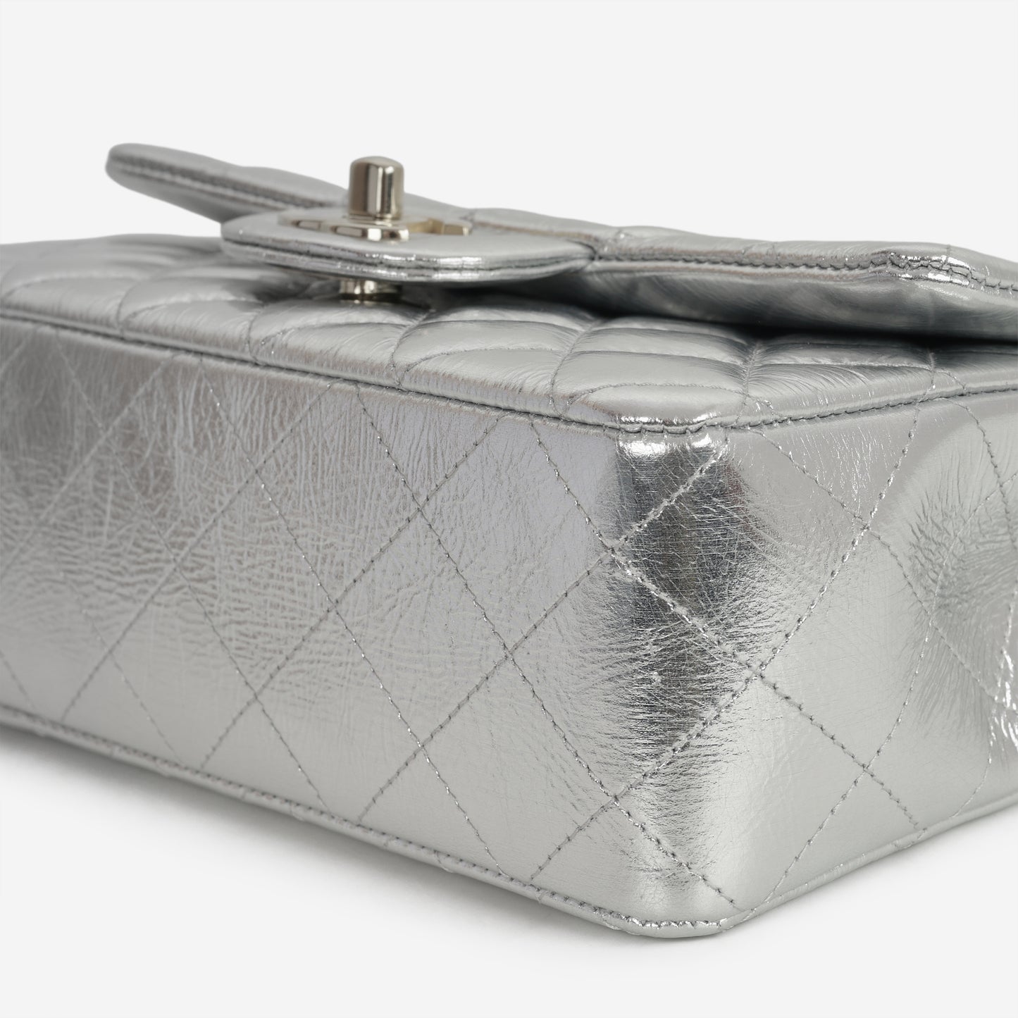 Chanel Mini Rectangular - Silver Metallic Calfskin | Champagne Gold Hardware