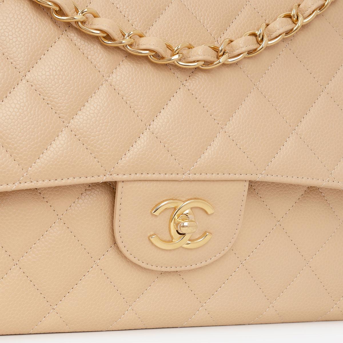 Chanel Classic Jumbo Double Flap - Beige Caviar | Gold Hardware