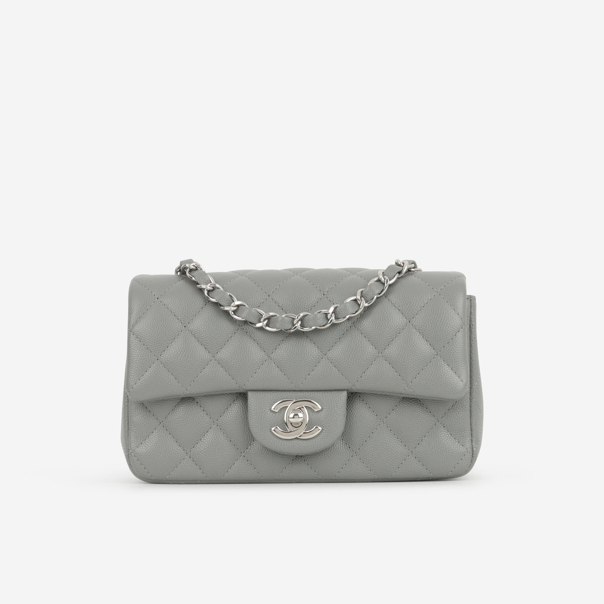 Chanel Mini Flap Rectangular - Grey Caviar | Silver Hardware