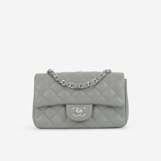 Chanel Mini Flap Rectangular - Grey Caviar | Silver Hardware