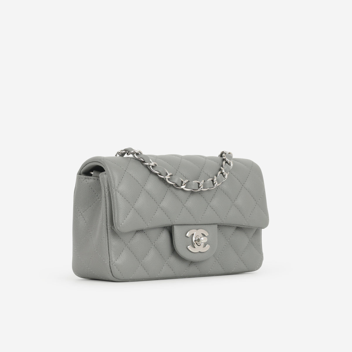 Chanel Mini Flap Rectangular - Grey Caviar | Silver Hardware