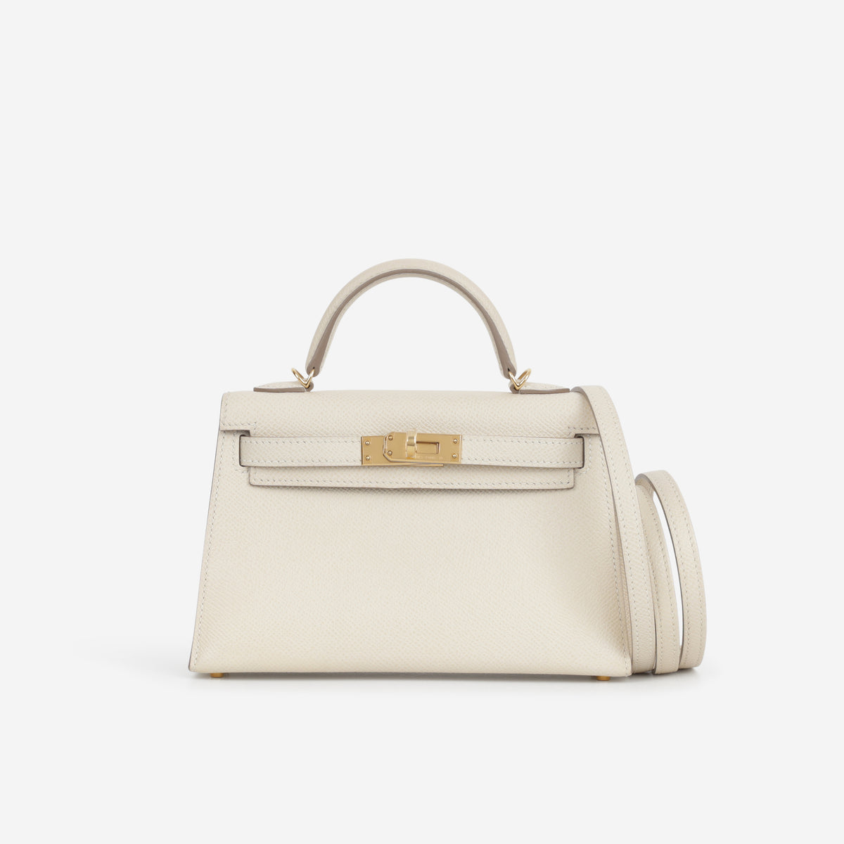 Hermès HSS Mini Kelly - Craie Epsom / Black Interior | Gold Hardware