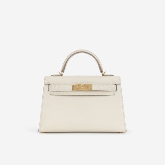 Hermès HSS Mini Kelly - Craie Epsom / Black Interior | Gold Hardware