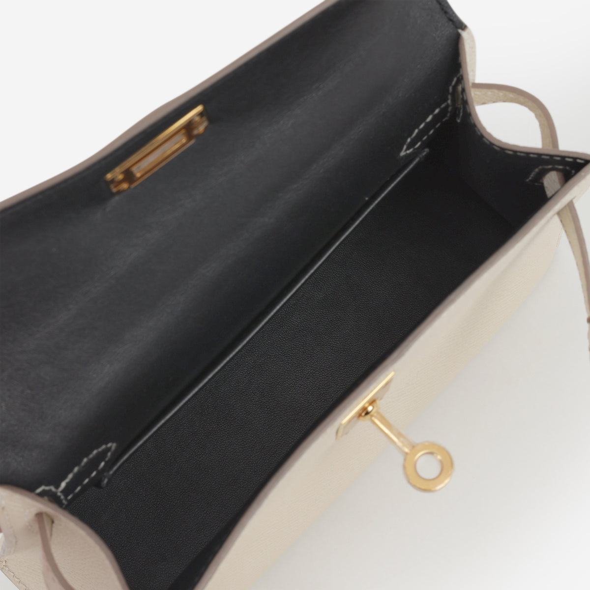 Hermès HSS Mini Kelly - Craie Epsom / Black Interior | Gold Hardware