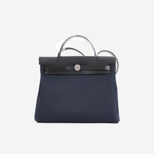 Hermès Herbag 31 - Bleu Indigo Toile / Noir Hunter | Palladium Hardware - Bagista