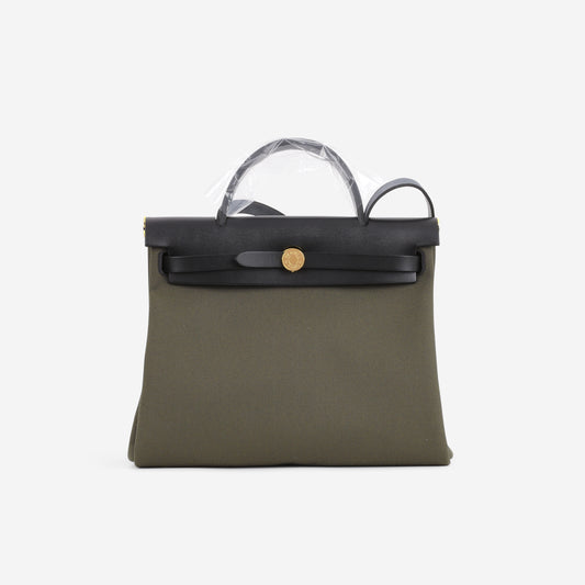 Hermès Herbag 31 - Vert Bronze Toile / Noir Hunter | Gold Hardware - Bagista