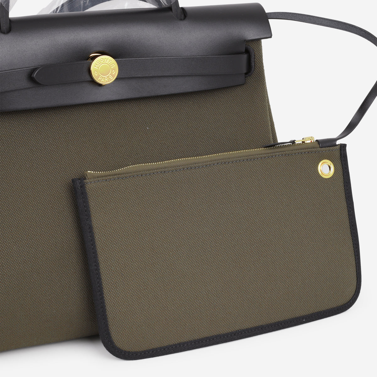 Hermès Herbag 31 - Vert Bronze Toile / Noir Hunter | Gold Hardware - Bagista