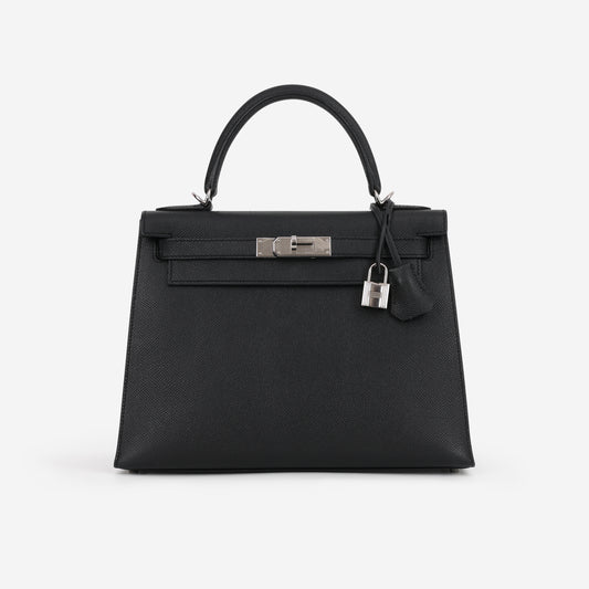 Hermès Kelly 28 - Black Epsom | Palladium Hardware - Bagista