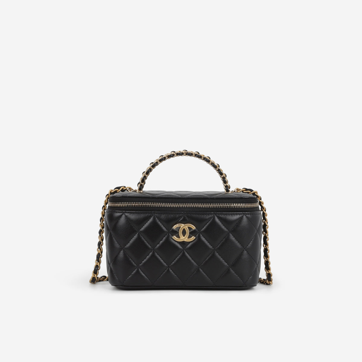 Chanel Small Chain Top Handle Vanity - Black Lambskin | Aged Gold Hardware
