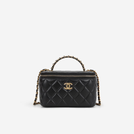 Chanel Small Chain Top Handle Vanity - Black Lambskin | Aged Gold Hardware