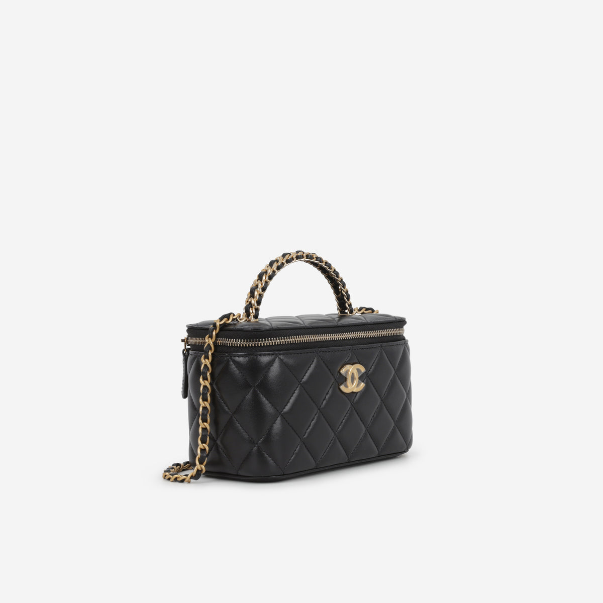 Chanel Small Chain Top Handle Vanity - Black Lambskin | Aged Gold Hardware