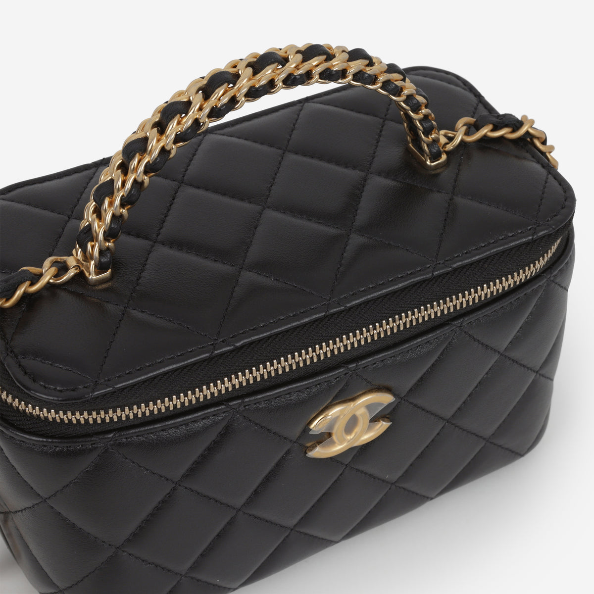 Chanel Small Chain Top Handle Vanity - Black Lambskin | Aged Gold Hardware