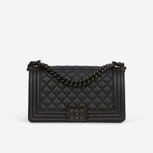Chanel Old Medium Boy Bag - So Black Caviar | Tonal Hardware