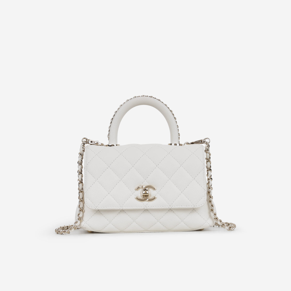 Chanel Mini Coco Handle - White Caviar | Champagne Gold Hardware