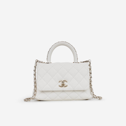 Chanel Mini Coco Handle - White Caviar | Champagne Gold Hardware