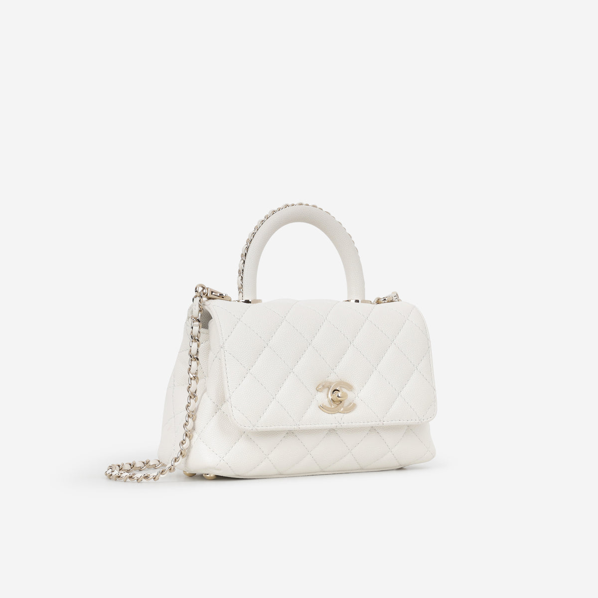 Chanel Mini Coco Handle - White Caviar | Champagne Gold Hardware