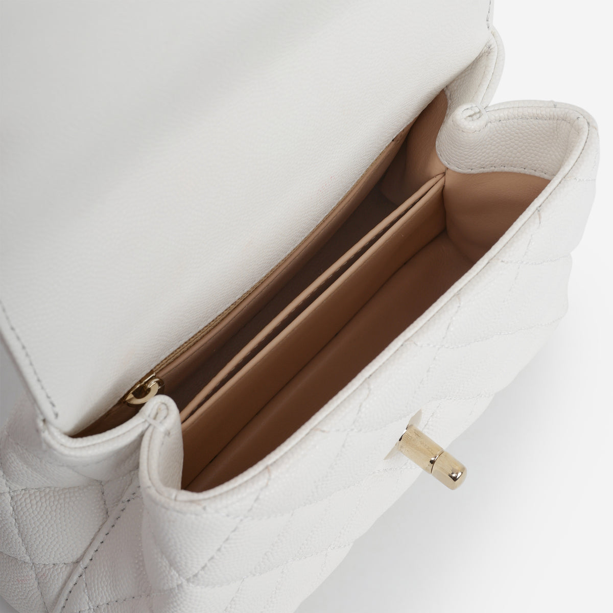 Chanel Mini Coco Handle - White Caviar | Champagne Gold Hardware
