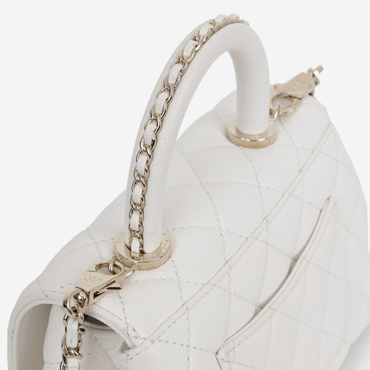 Chanel Mini Coco Handle - White Caviar | Champagne Gold Hardware