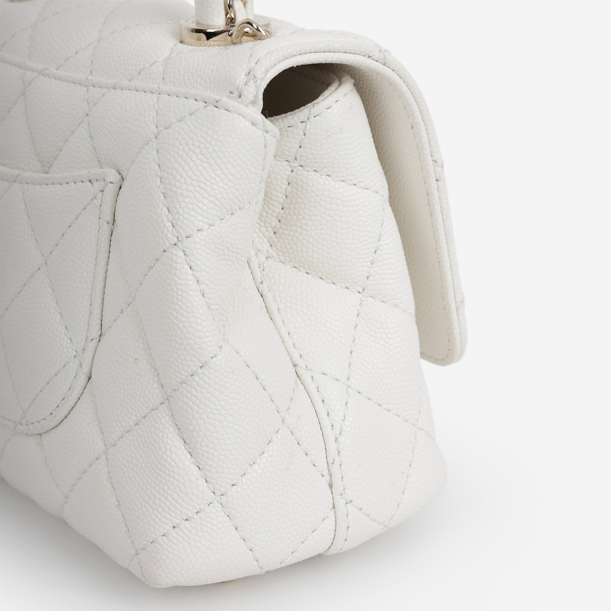 Chanel Mini Coco Handle - White Caviar | Champagne Gold Hardware