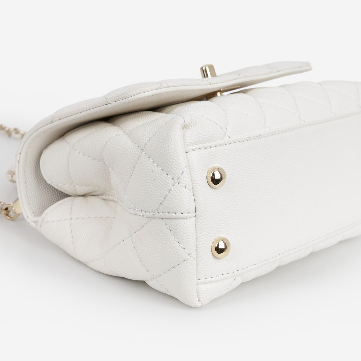 Chanel Mini Coco Handle - White Caviar | Champagne Gold Hardware