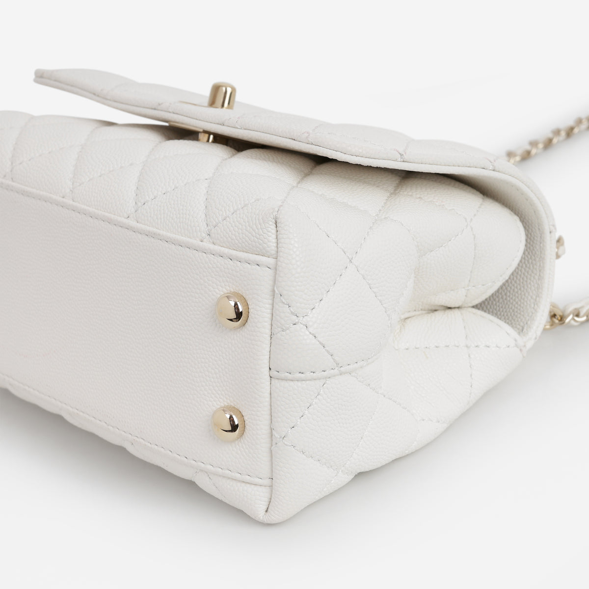 Chanel Mini Coco Handle - White Caviar | Champagne Gold Hardware