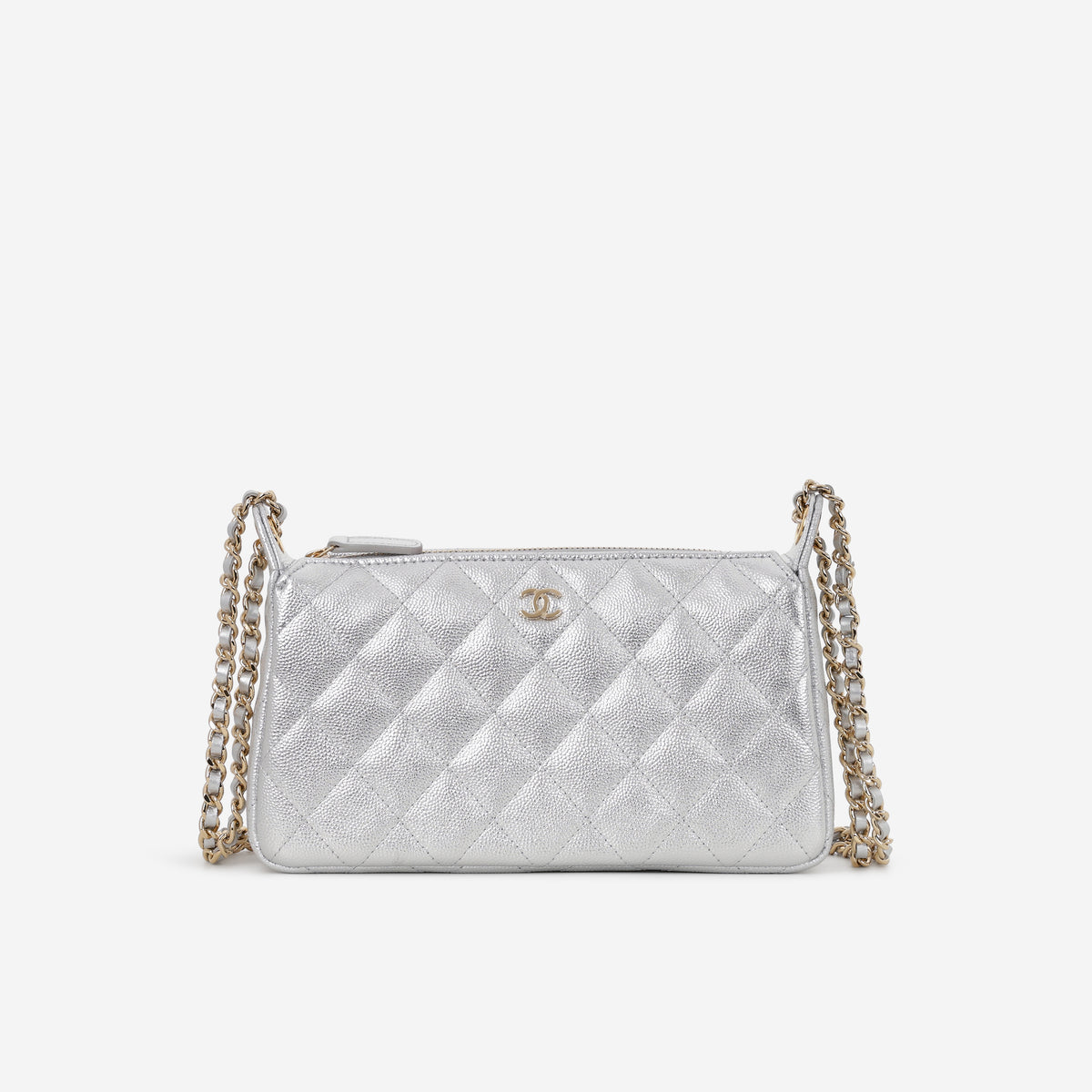 Chanel Clutch with Chain - Silver Metallic Caviar | Gold Hardware
