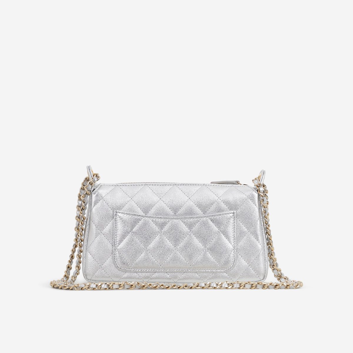 Chanel Clutch with Chain - Silver Metallic Caviar | Gold Hardware