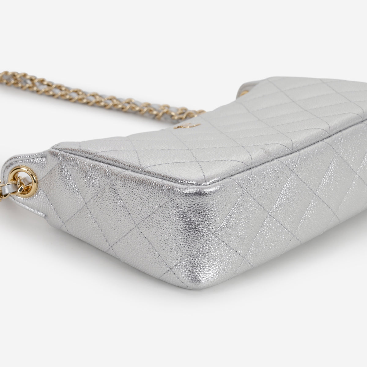 Chanel Clutch with Chain - Silver Metallic Caviar | Gold Hardware