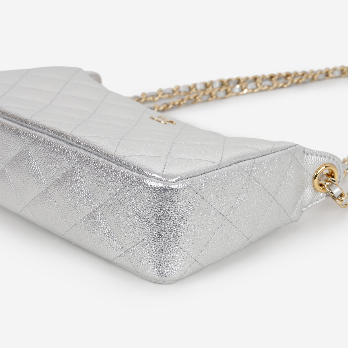 Chanel Clutch with Chain - Silver Metallic Caviar | Gold Hardware