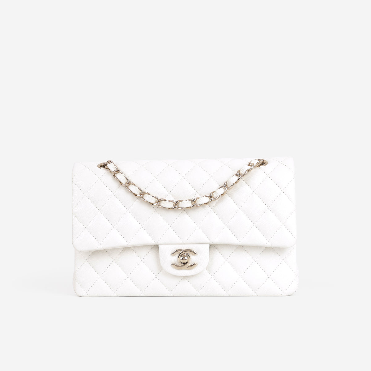 Chanel Medium Classic Flap - White Caviar | Champagne Gold Hardware - Bagista