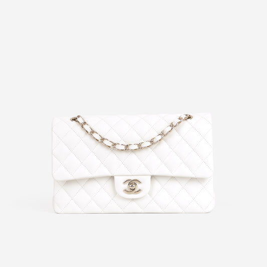 Chanel Medium Classic Flap - White Caviar | Champagne Gold Hardware - Bagista