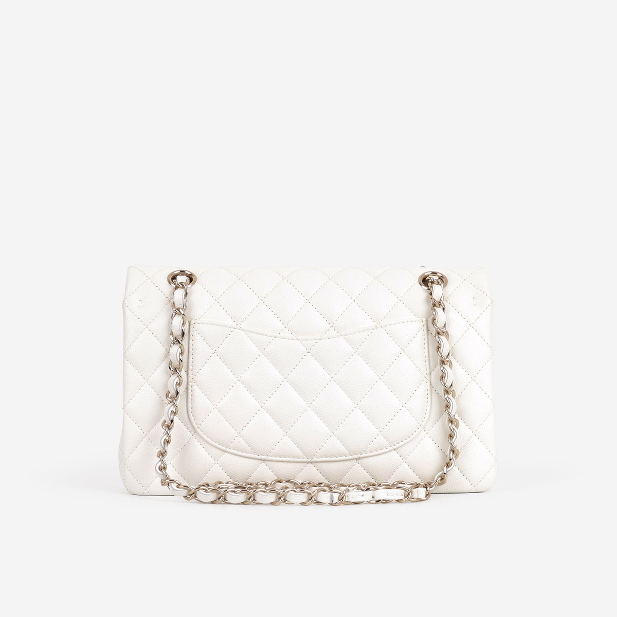 Chanel Medium Classic Flap - White Caviar | Champagne Gold Hardware - Bagista