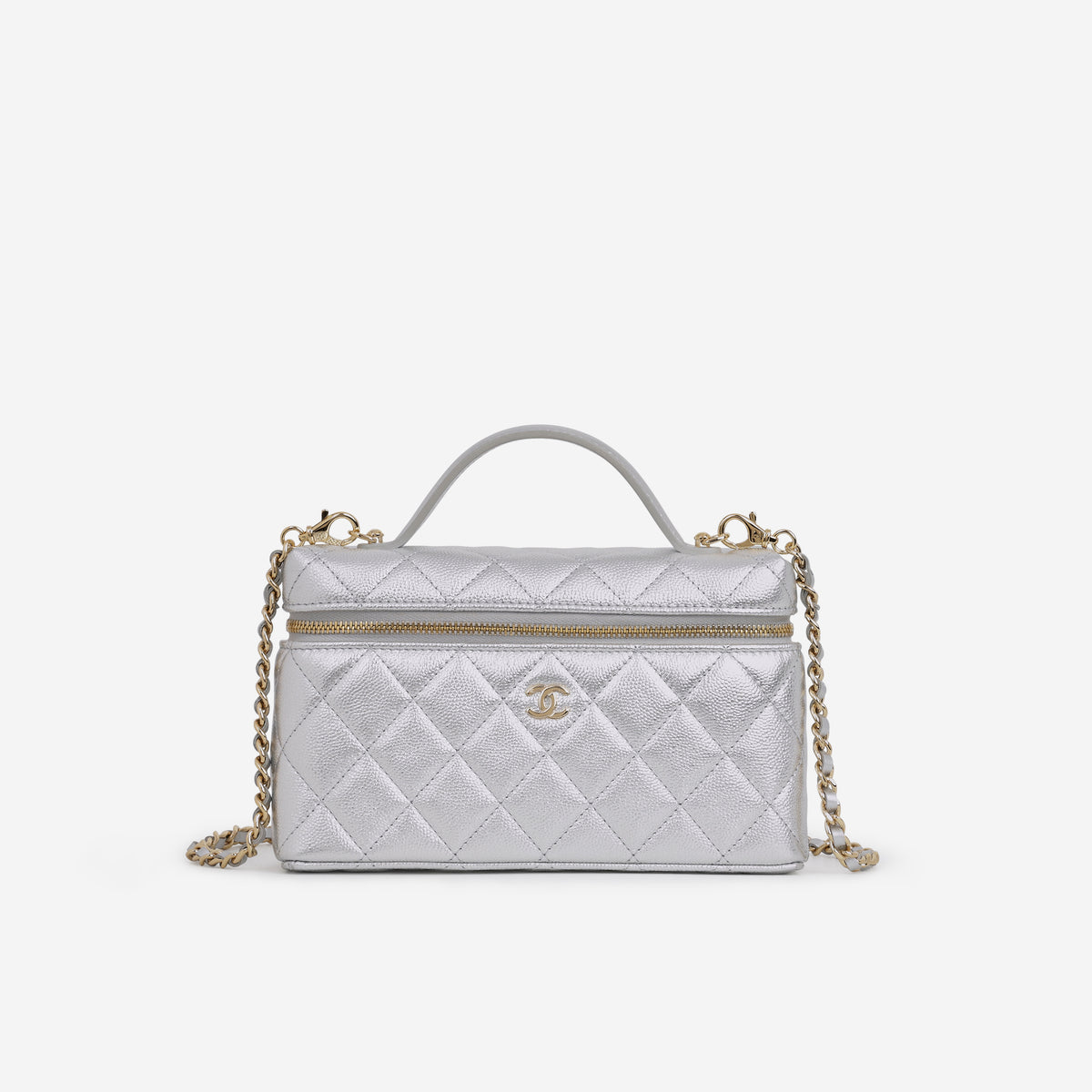 Chanel Top Handle Vanity With Chain - Silver Caviar | Champagne Gold Hardware - Bagista