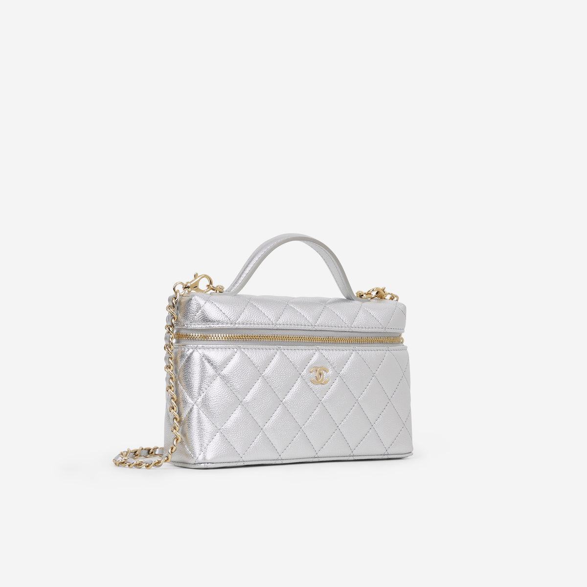 Chanel Top Handle Vanity With Chain - Silver Caviar | Champagne Gold Hardware - Bagista