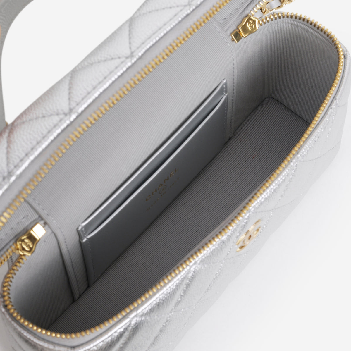 Chanel Top Handle Vanity With Chain - Silver Caviar | Champagne Gold Hardware - Bagista