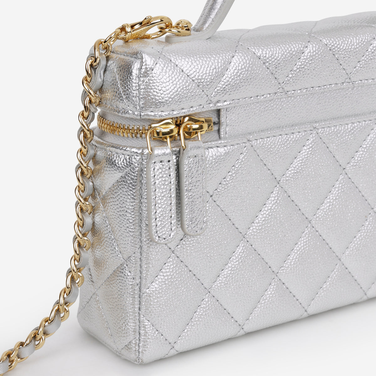 Chanel Top Handle Vanity With Chain - Silver Caviar | Champagne Gold Hardware - Bagista