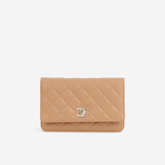 Wallet On Chain - Caramel Caviar Crystal | Champagne Gold Hardware - Bagista