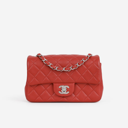 Chanel Mini Rectangular - Red Lambskin | Silver Hardware - Bagista
