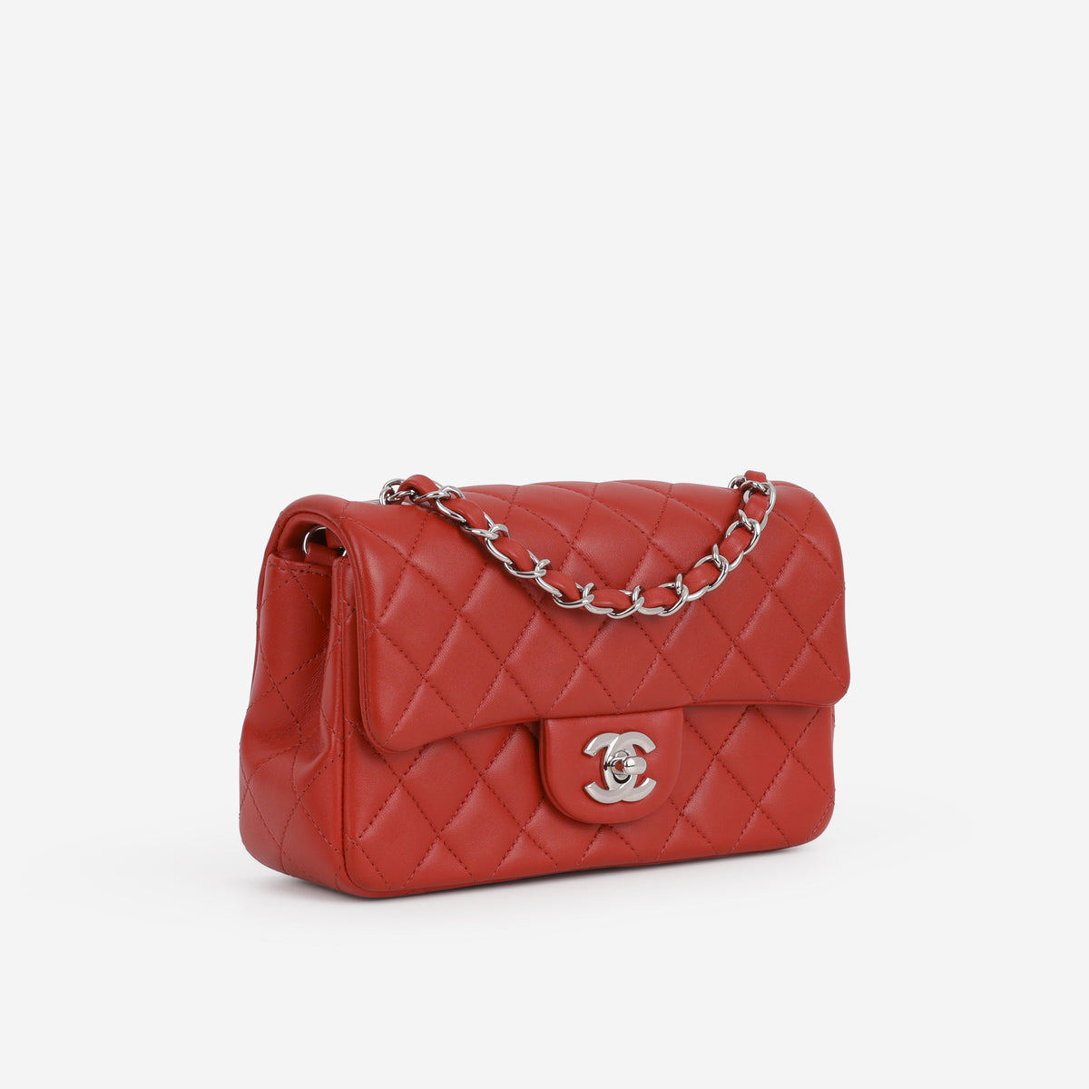 Chanel Mini Rectangular - Red Lambskin | Silver Hardware - Bagista